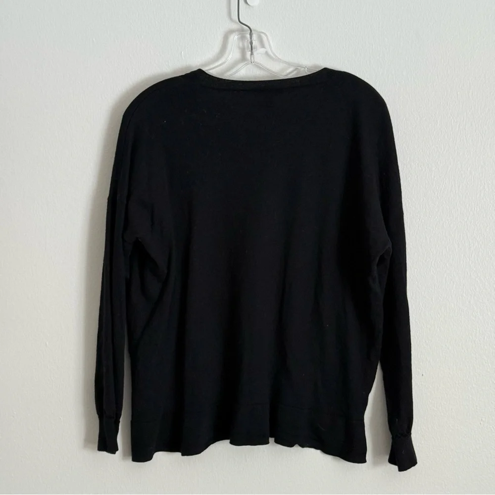 J. Crew Black 100% Merino Wool V-Neck Sweater Drop Shoulder Woman's Size Large